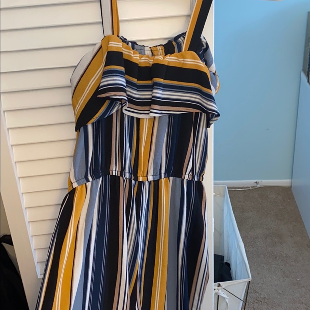 Striped Blue/Yellow Ruffle Jumpsuit